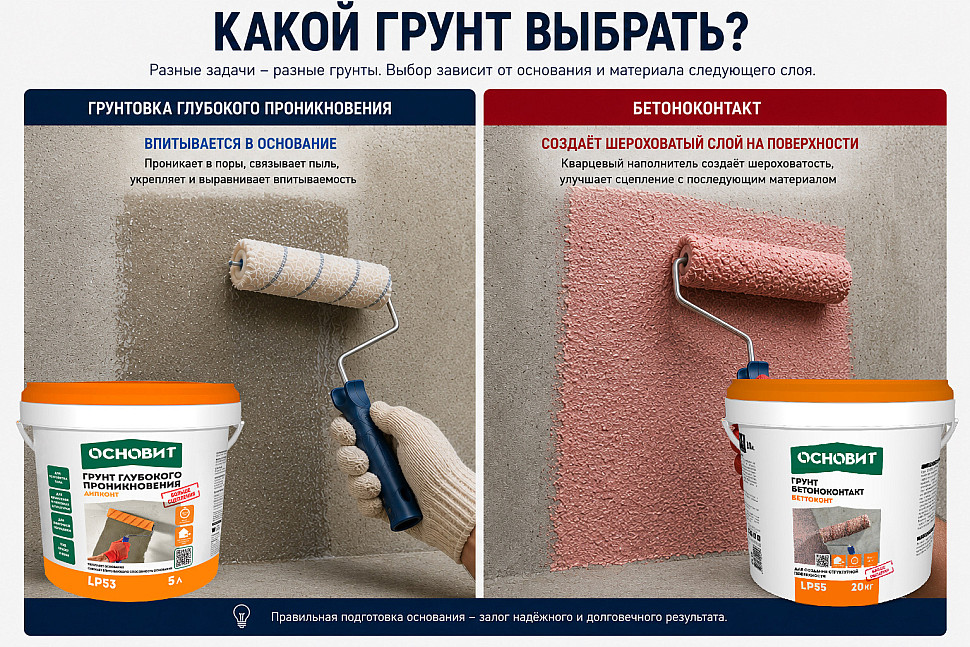 Советы производителя Основит. ​Бетоноконтакт или грунтовка глубокого проникновения: что и когда использовать