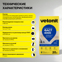 Универсальный наливной пол Vetonit 4000, 20 кг
