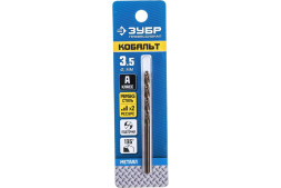 Сверло по металлу Зубр Кобальт Профессионал 29626-3.5, 3,5х39х70 мм, класс А, Р6М5К5, цилиндрический хвостовик