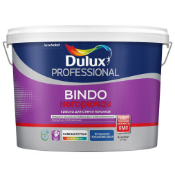 Краска для стен и потолков, глубокоматовая, КМ0, база BW, 9л, BINDO, "DULUX"/RAL 9003