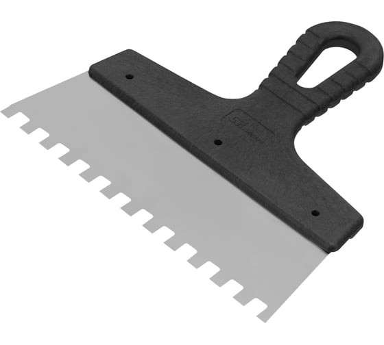 Шпатель зубчатый из нержавеющей стали Сибртех 85473 с пластиковой ручкой, 200 мм, зуб 8х8