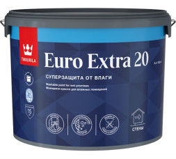 Краска моющаяся Euro Extra 20 Tikkurila для влажных помещений, полуматовая, база А, 9 л, RAL 7038