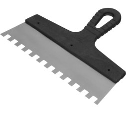 Шпатель зубчатый из нержавеющей стали Сибртех 85500 с пластмассовой ручкой, 250 мм, зуб 10х10