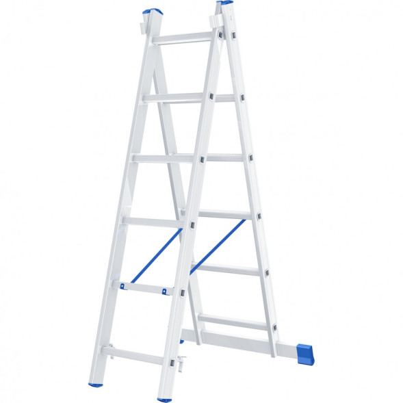 Лестница двухсекционная Сибртех 97906, 2 х 6 ступеней, алюминиевая