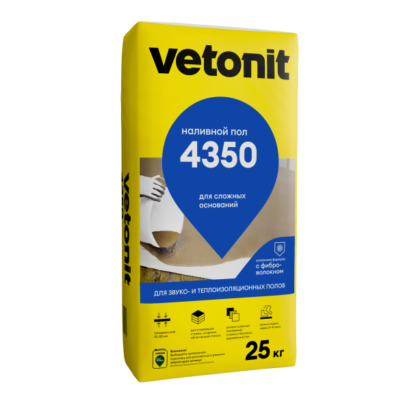 Наливной пол для звукоизоляционных полов Vetonit 4350, 25 кг