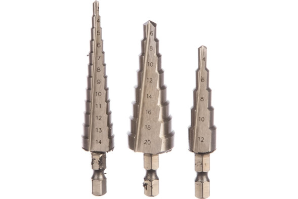 Набор сверл по металлу ступенчатых Stayer Master 29660-3-20-H3, 3-20 мм, 3 штуки, пластиковый бокс, HSS, шестигранный хвостовик