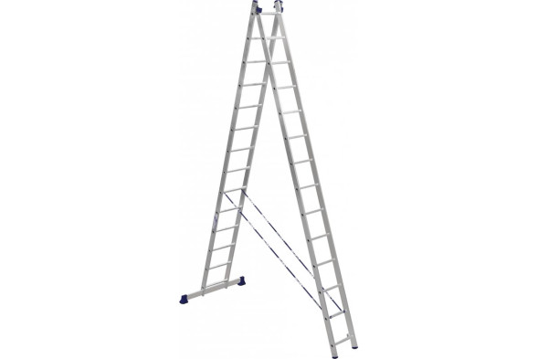 Лестница двухсекционная Алюмет H2 5214, 2 х 14 ступеней, алюминиевая
