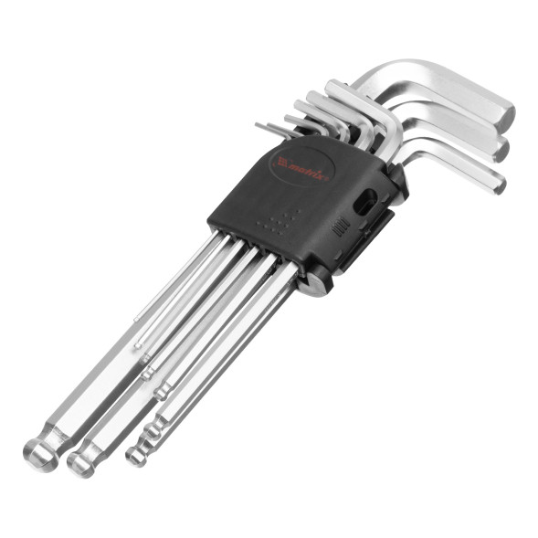 Набор ключей имбусовых HEX Matrix 11233, 1,5-10,0 мм, CrV, 9 шт, сатинированные, удлиненные с шаром