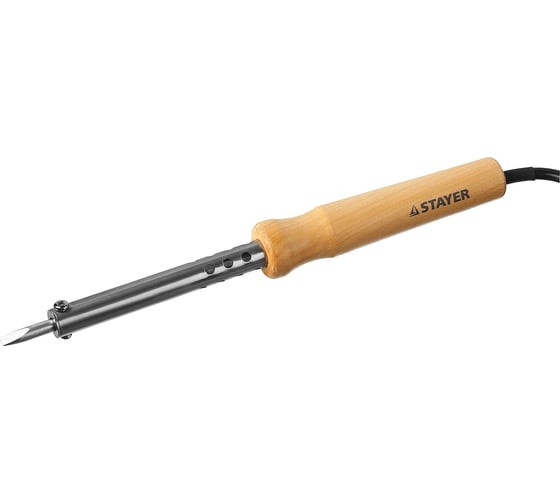 Паяльник электрический Stayer 55310-60, 60Вт, жало-клин, деревянная рукоятка Maxterm