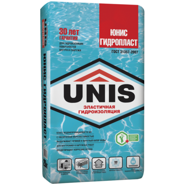 Гидроизоляция Unis Гидропласт цементно-полимерная армированная, 20 кг