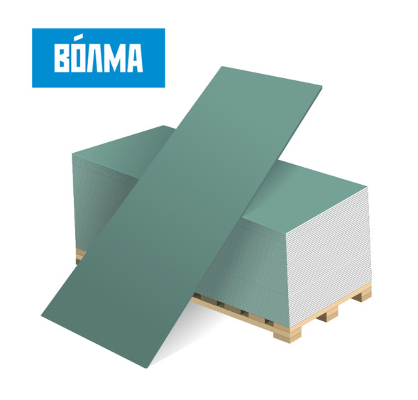 Гипсокартон влагостойкий 9,5мм х 1200мм х 2500мм, Волма