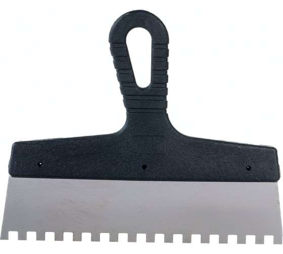 Шпатель зубчатый из нержавеющей стали Сибртех 85474 с пластмассовой ручкой, 250 мм, зуб 8х8