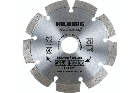 Диск отрезной алмазный сегментный Hilberg Hard Materials Laser HM102, 125х2,0х22 мм, армированный бетон, камень, сухой/мокрый рез