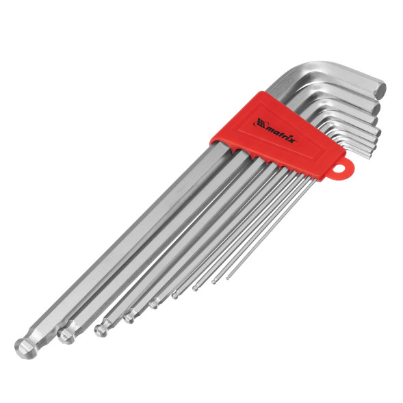 Набор ключей имбусовых HEX Matrix 16410, 1,5-10,0 мм, CrV, 9 шт, сатинированные, экстра-длинные с шаром