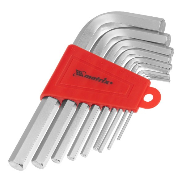 Набор ключей имбусовых HEX Matrix 12303, 1,5-10,0 мм, CrV, 9 шт, сатинированные, короткие