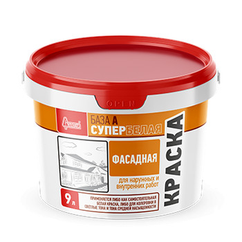 Краска Старатели водно-дисперсионная акриловая Фасадная База А, супербелая, 9 л