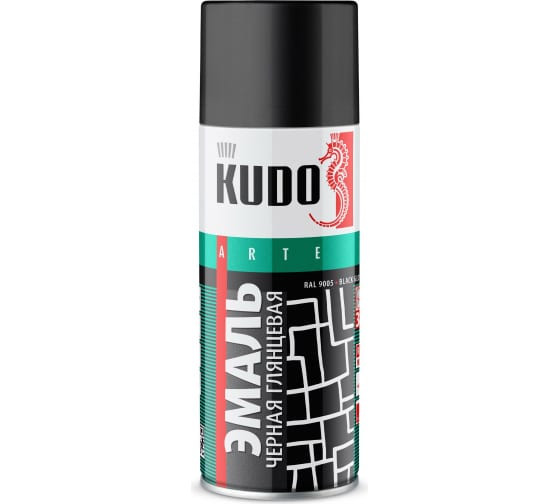 Эмаль аэрозольная универсальная Kudo, черная глянцевая RAL9005, 520 мл