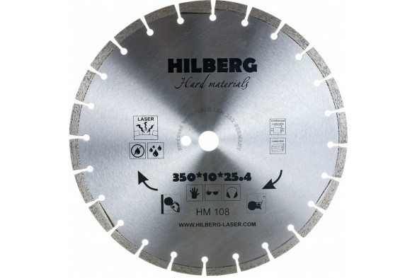 Диск отрезной алмазный сегментный Hilberg Hard Materials Laser HM108, 350х3,2х25,4 мм, армированный бетон, камень, сухой/мокрый рез