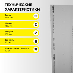 Гипсовая строительная плита Vetonit Оптима, 2500 х 1200 х 12,5 мм
