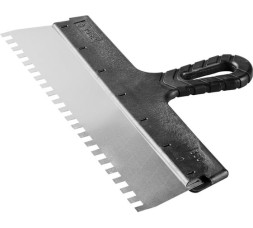 Шпатель зубчатый из нержавеющей стали Зубр 10078-35-10 с пластмассовой ручкой, 350 мм, зуб 10х10