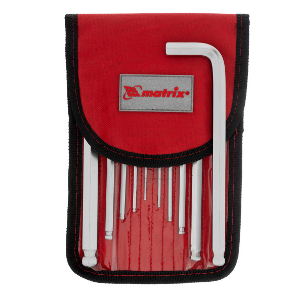 Набор ключей имбусовых HEX Matrix 12311, 1,5-12,0 мм, CrV, 10 шт, сатинированные, удлиненные с шаром