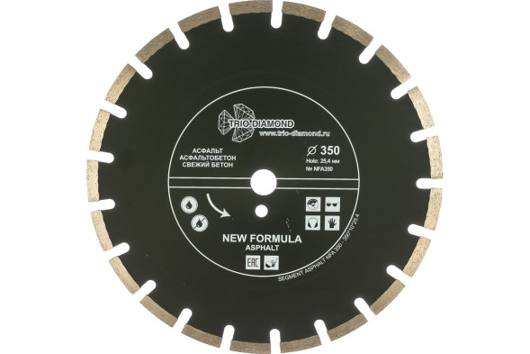 Диск отрезной алмазный сегментный Trio Diamond New Formula Asphalt NFA350, 350х3,2х25,4 мм, асфальт, асфальтобетон, сухой/мокрый рез