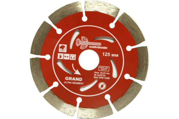 Диск отрезной алмазный сегментный Trio Diamond Grand Ultra Segment GUS722, 125х2,0х22 мм, армированный бетон, камень, сухой/мокрый рез