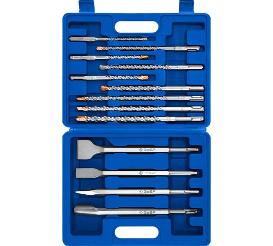 Набор зубил и буров по бетону Зубр Буран Профессионал 29360-H13, 13 предметов, SDS PLUS