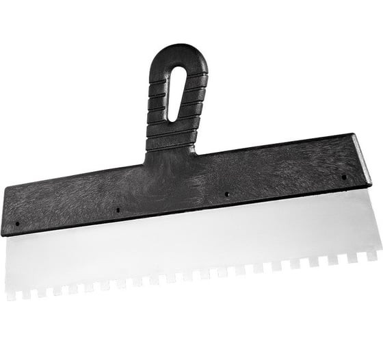 Шпатель зубчатый из нержавеющей стали Сибртех 85507 с пластмассовой ручкой, 350 мм, зуб 10х10