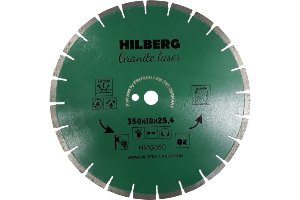Диск отрезной алмазный сегментный Hilberg Granite Laser HMG350, 350х3,2х25,4 мм, гранит, базальт, сухой/мокрый рез