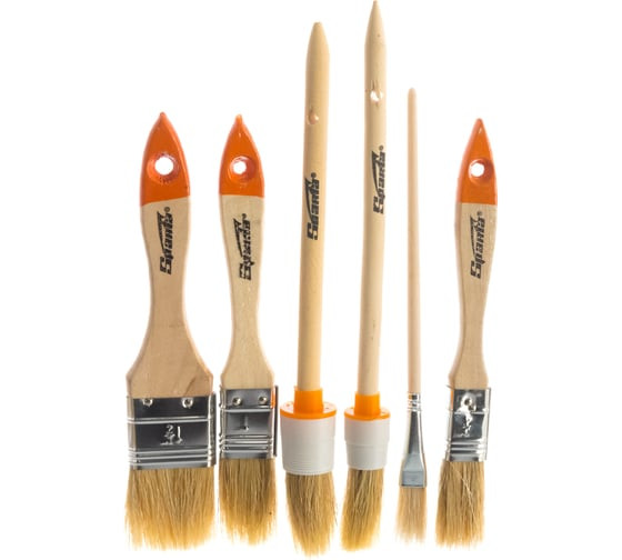 Набор кистей Sparta 841145, натуральная щетина, деревянная ручка, 6 штук
