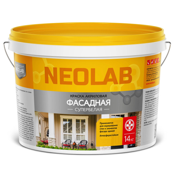 Краска фасадная акриловая Neolab супербелая, RAL 7030, 14 кг