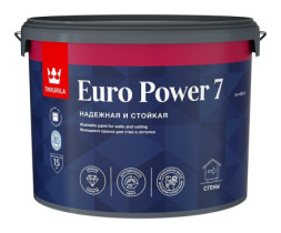 Краска моющаяся Euro Power 7 Tikkurila для стен и потолка, матовая, база А, 9 л, RAL 1019