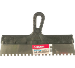 Шпатель зубчатый из нержавеющей стали Зубр 10078-35-08 с пластмассовой ручкой, 350 мм, зуб 8х8