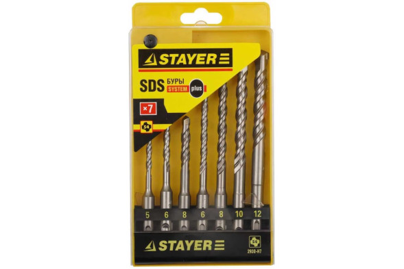 Набор буров по бетону Stayer Professional 2930-H7, 5 шт., 5-6х110 мм, 6-8-10х160 мм, SDS PLUS
