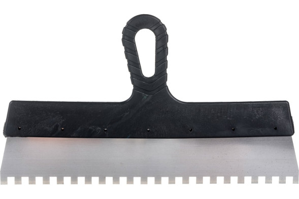 Шпатель зубчатый из нержавеющей стали Сибртех 85477 с пластмассовой ручкой, 350 мм, зуб 8х8