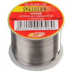 Припой ПОС 30 Светозар SV-55325-250, трубка с флюсом, 250 г, 1,0 мм