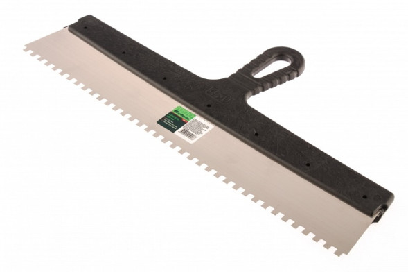 Шпатель зубчатый из нержавеющей стали Сибртех 85470 с пластмассовой ручкой, 450 мм, зуб 6х6