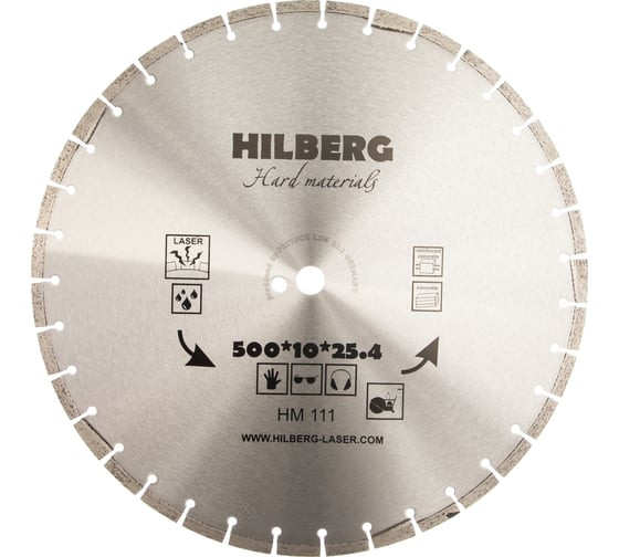 Диск отрезной алмазный сегментный Hilberg Hard Materials Laser HM111, 500х4,0х25,4 мм, армированный бетон, камень, сухой/мокрый рез