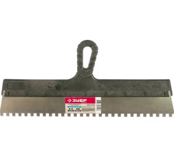 Шпатель зубчатый из нержавеющей стали Зубр 10078-45-08 с пластмассовой ручкой, 450 мм, зуб 8х8