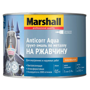 Грунт-эмаль Marshall ANTICORR AQUA, акриловая, антикорозийная, полуглянцевая RAL7047, база BW, 9л
