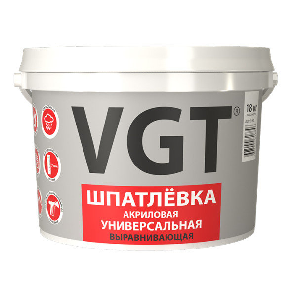 Универсальная акриловая шпатлевка VGT, влагостойкая, 3,6 кг