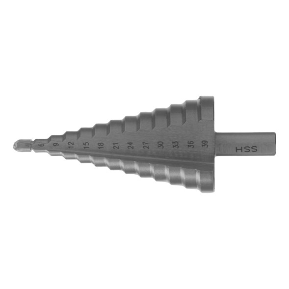 Сверло по металлу ступенчатое Барс 72363, 4-6-9-12-15-18-21-24-27-30-33-36-39 мм, шестигранный хвостовик, Р6М5