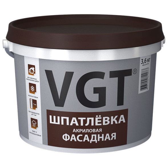 Акриловая фасадная шпатлевка VGT водостойкая, 18 кг