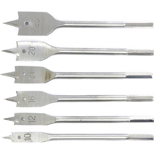 Набор сверл перовых по дереву Сибртех 704155, 10-12-16-18-20-25 мм, 6 штук, шестигранный хвостовик