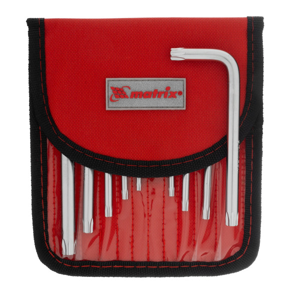 Набор ключей имбусовых TORX Matrix Torx -Torx Tamper 12312, Т10-Т50, CrV, 9 шт., сатинированные, короткие