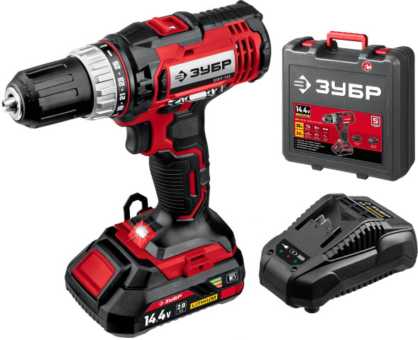 Дрель-шуруповерт аккумуляторная Зубр ДШЛ-145-21, 14,4В, Li-ion 1х2,0 Ач, кейс