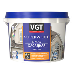 Краска фасадная акриловая VGT ВД-АК-1180 Superwhite, матовая, база А, RAL1000, 13 кг