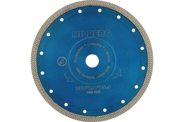 Диск отрезной алмазный турбо Hilberg Hard Materials X-type HM406, 230х2,0х22/25,4 мм, ультратонкий, керамика, мрамор, сухой/мокрый рез