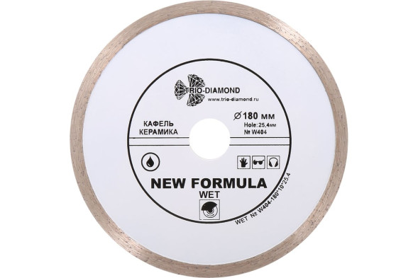 Диск отрезной алмазный сплошной Trio Diamond New Formula Wet W404, 180х2,2х22/25,4 мм, керамика, клинкерный кирпич, мокрый рез